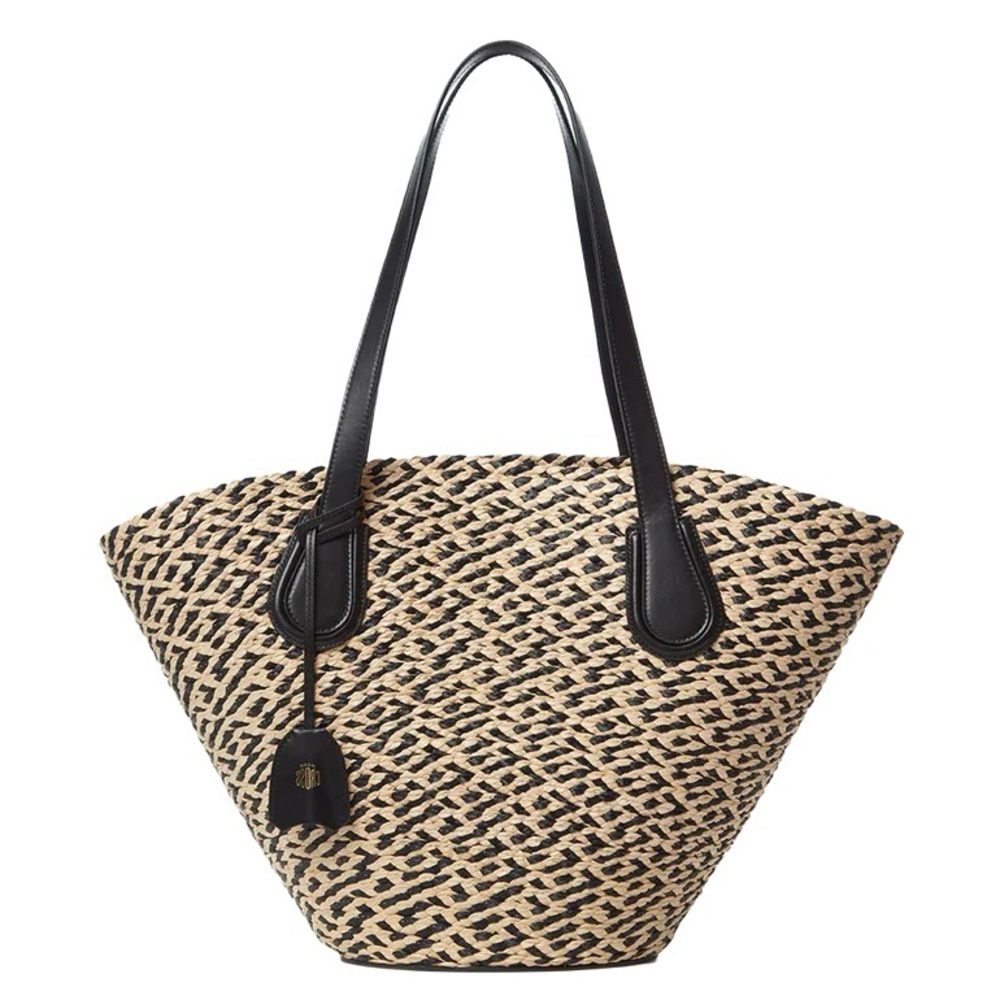 Mark Cross Arc Tote Bag in Raffia black and white